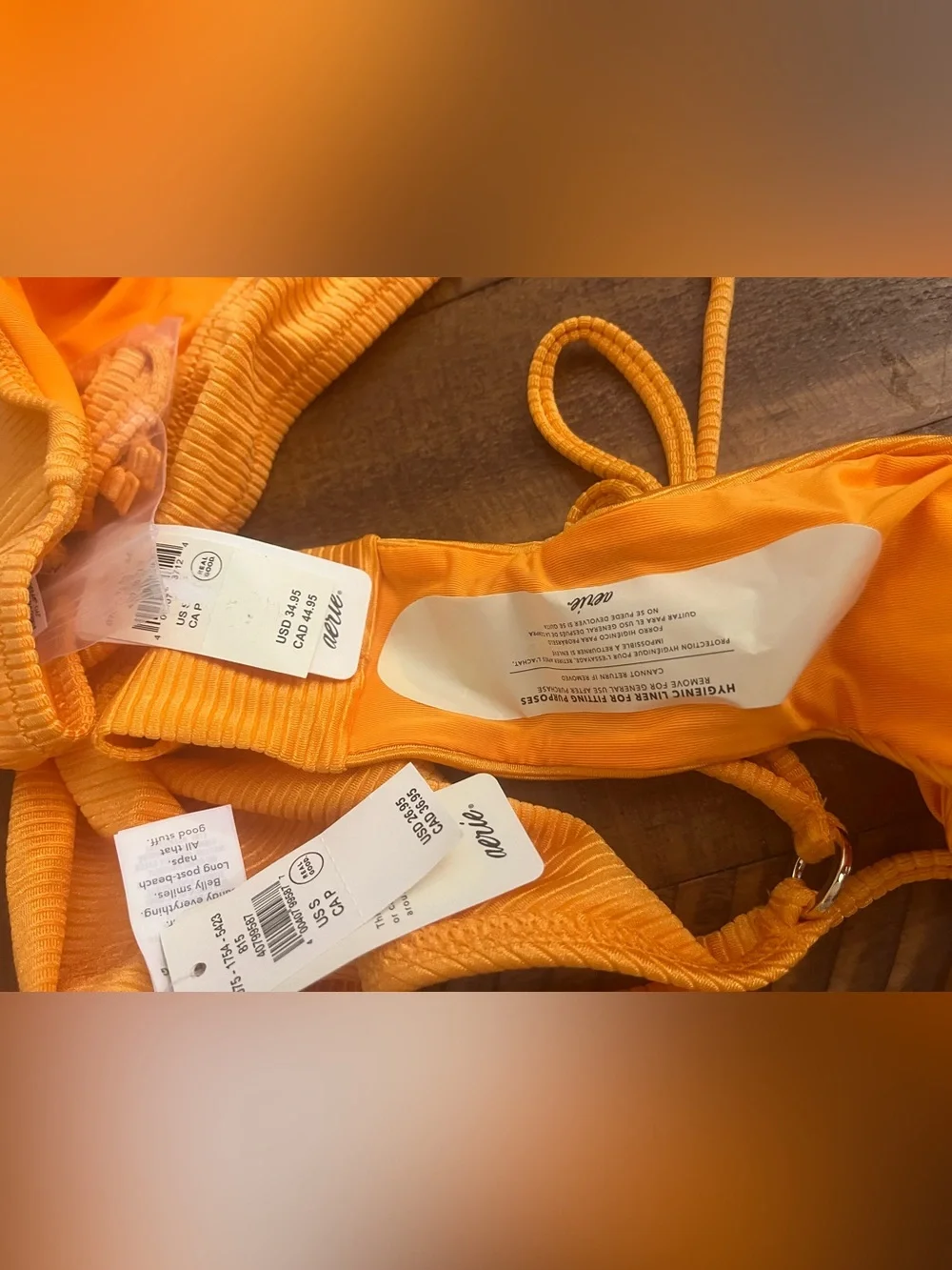 NWT Aerie FULL SET Shine Rib Bandeau  Top + String Tie Bottom Orange 🍊- S